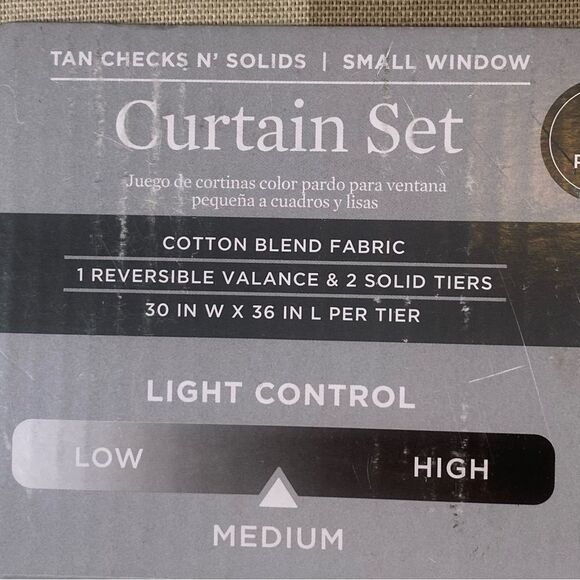 Better Homes & Gardens Tan Checkered 3 Piece Curtain Set New W/Tags - Picture 4 of 6